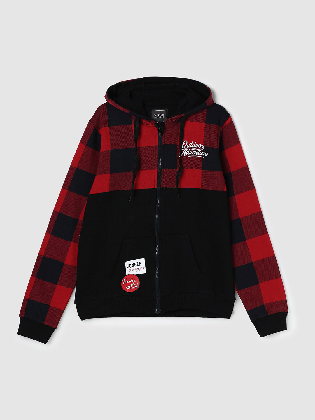 

max Boys Red Checked Hooded Sweatshirt