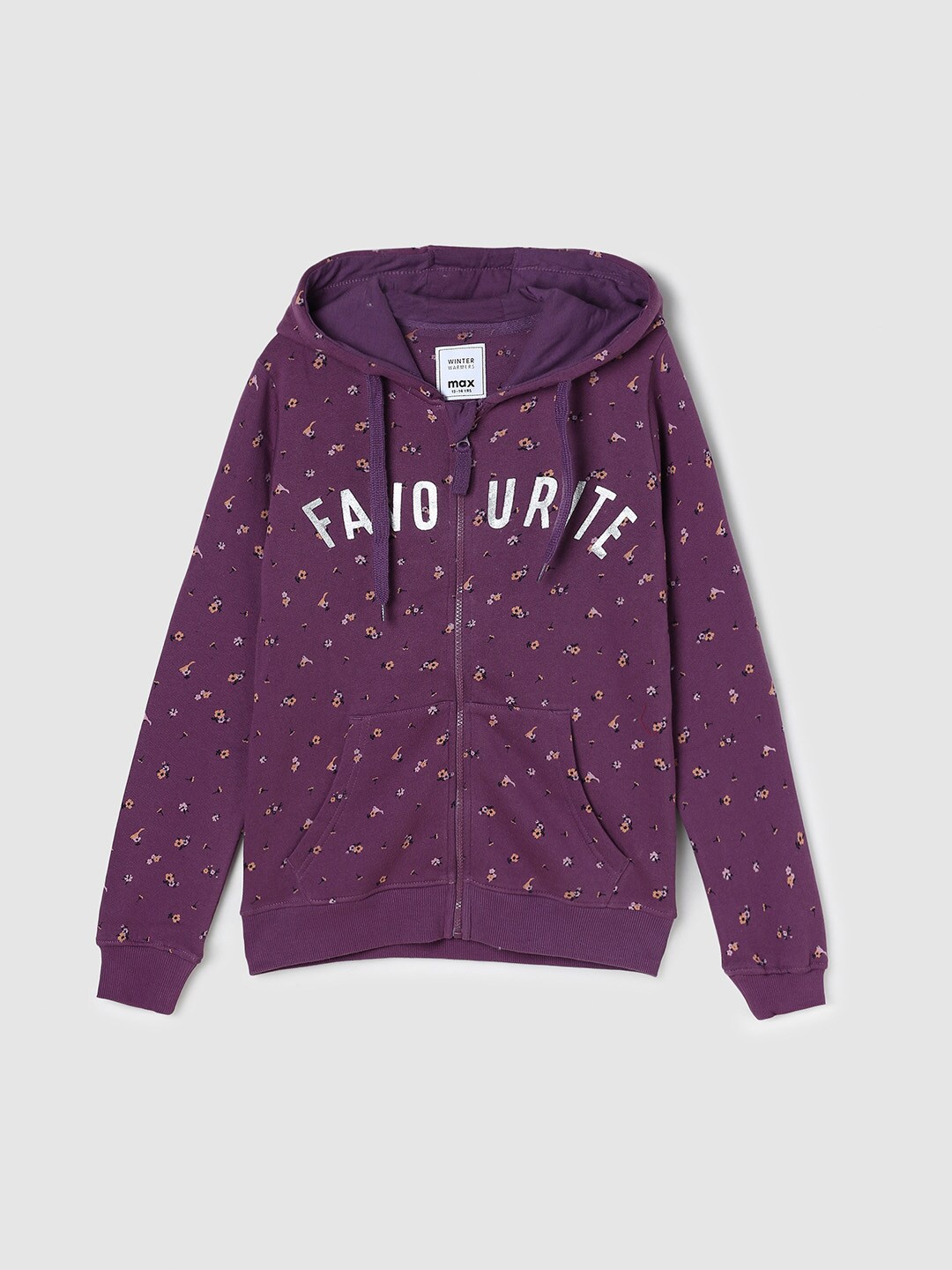 

max Girls Lavender Printed Hooded Cotton Sweatshirt