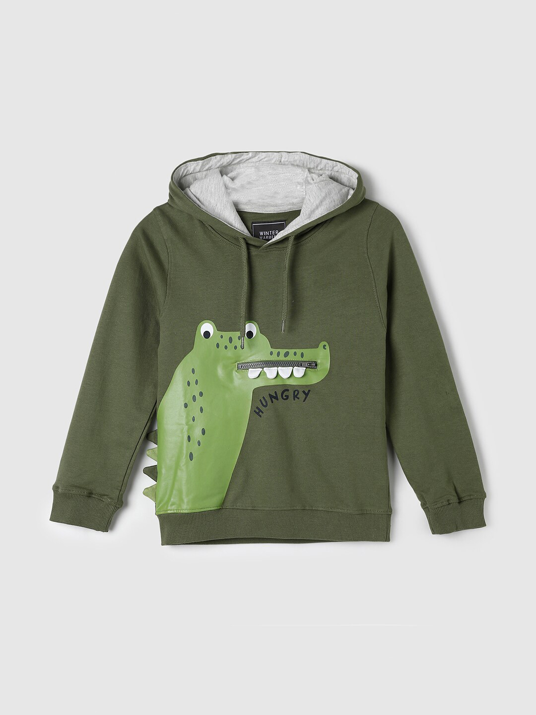

max Boys Green Printed Hooded Cotton Sweatshirt
