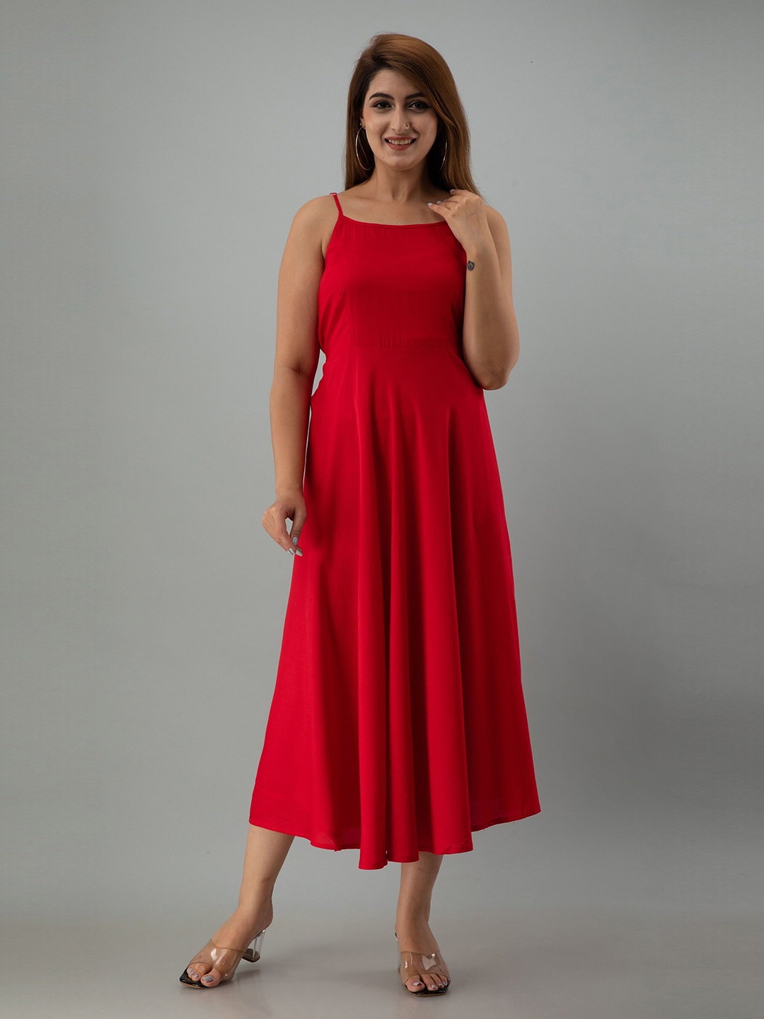 

SKY SHOPPIE Women Red Fashion Rayon Fit and Flare Midi Dress