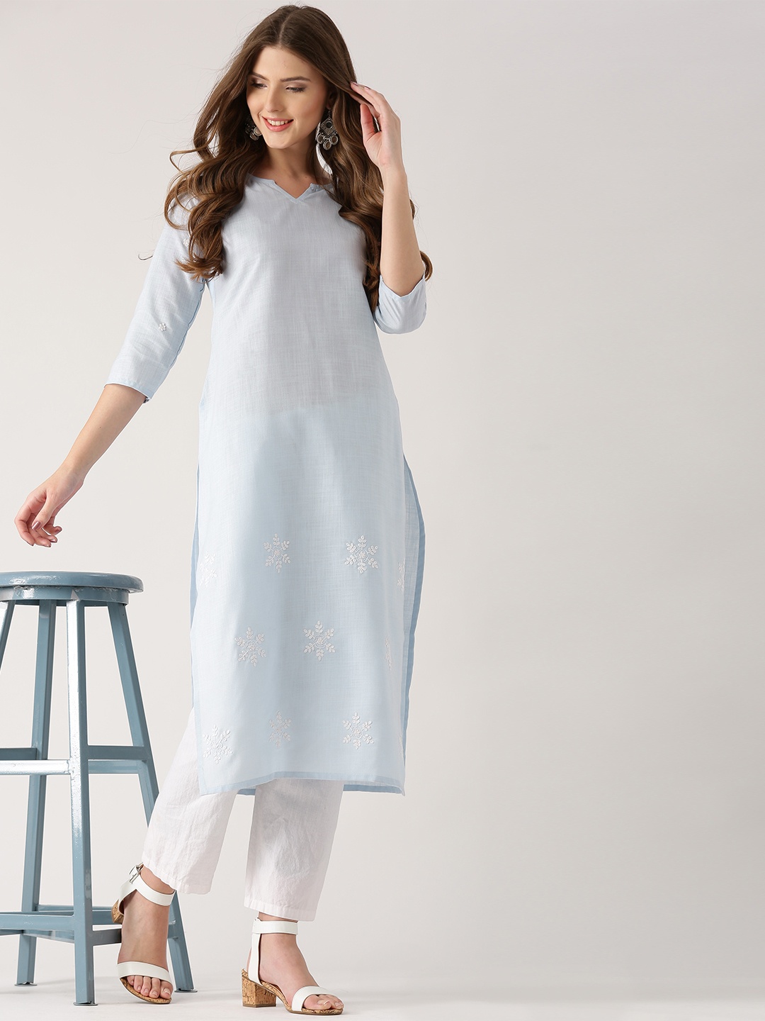 

Libas Women Blue Embroidered Straight Kurta