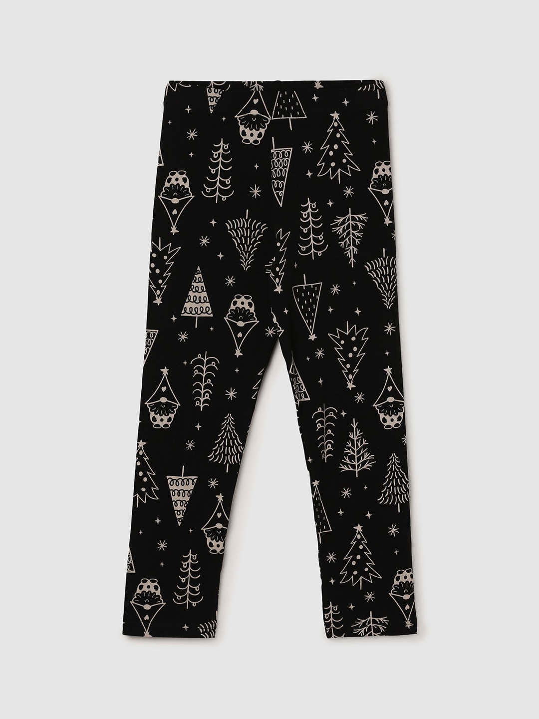 

max Girls Black Printed Ankle-Length Cotton Leggings