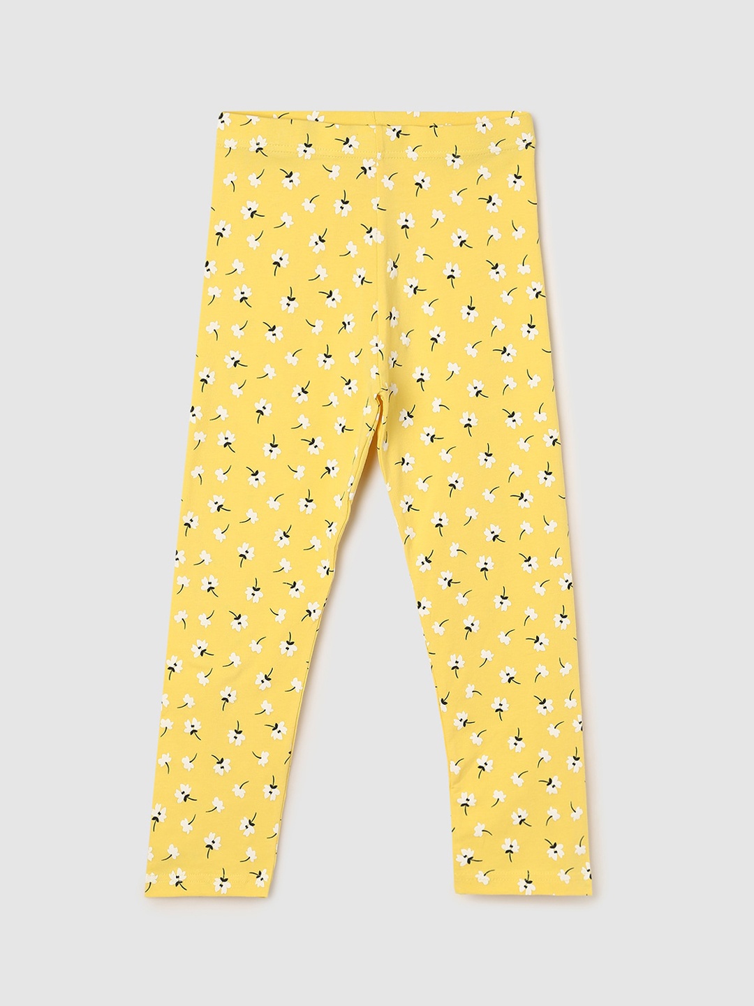 

max Girls Yellow Colored Printed Cotton Leggings