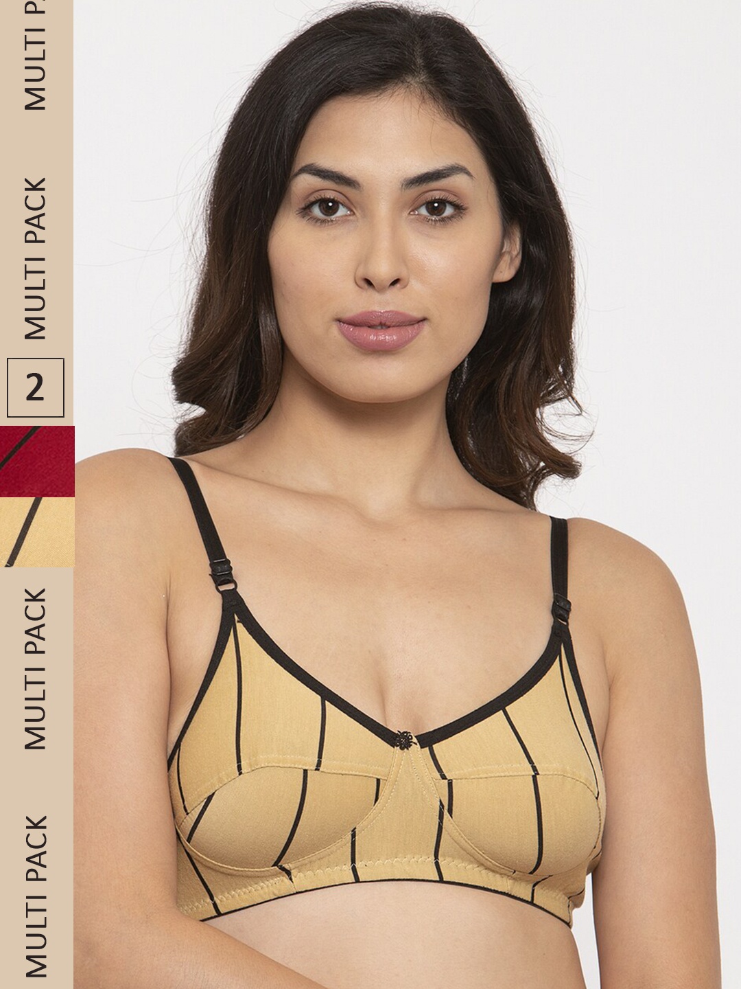 

Innocence Maroon & Beige Pack Of 2 Printed Non Padded Non Wired Cotton Bra
