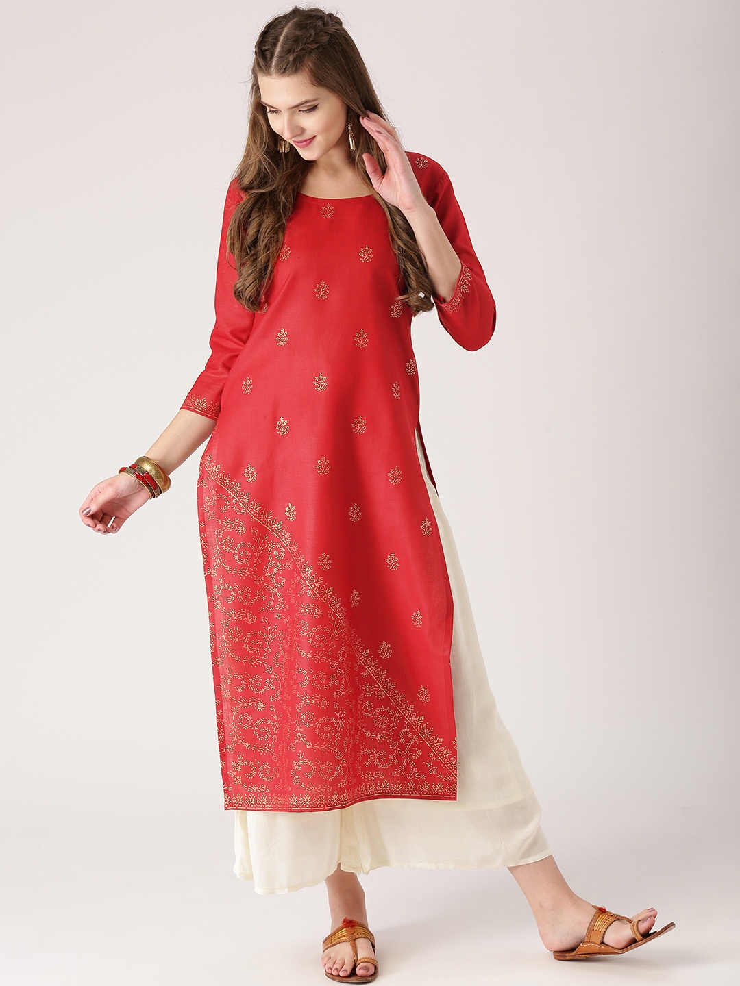 

Libas Women Maroon Printed Straight Kurta