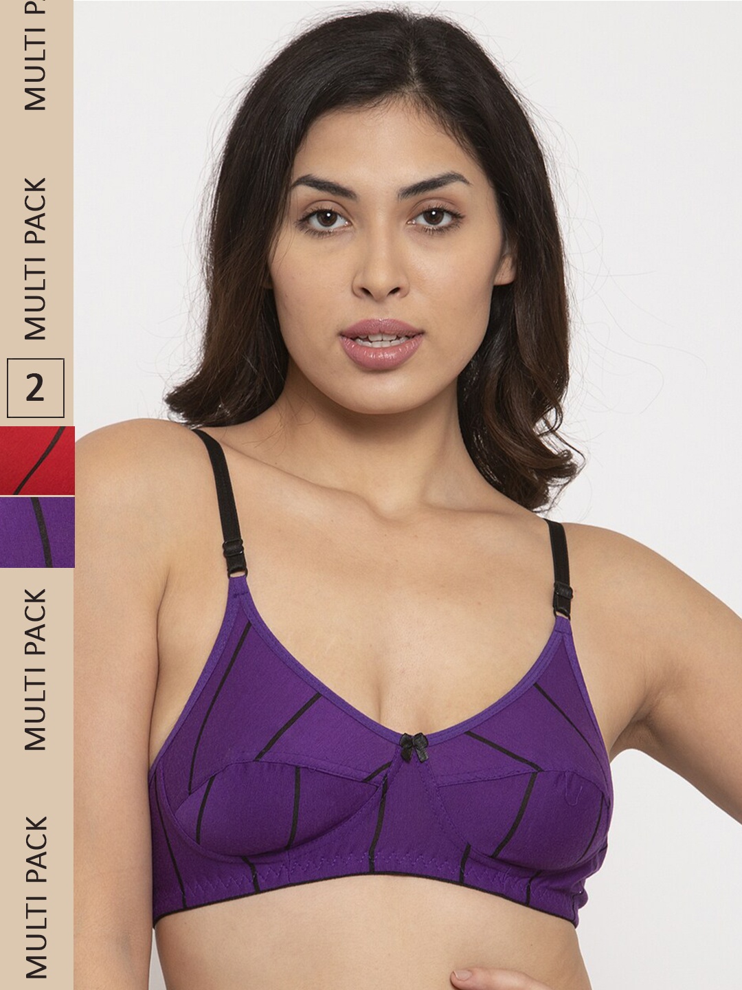 

Innocence Red & Purple Printed Non Padded Non Wired Cotton Bra