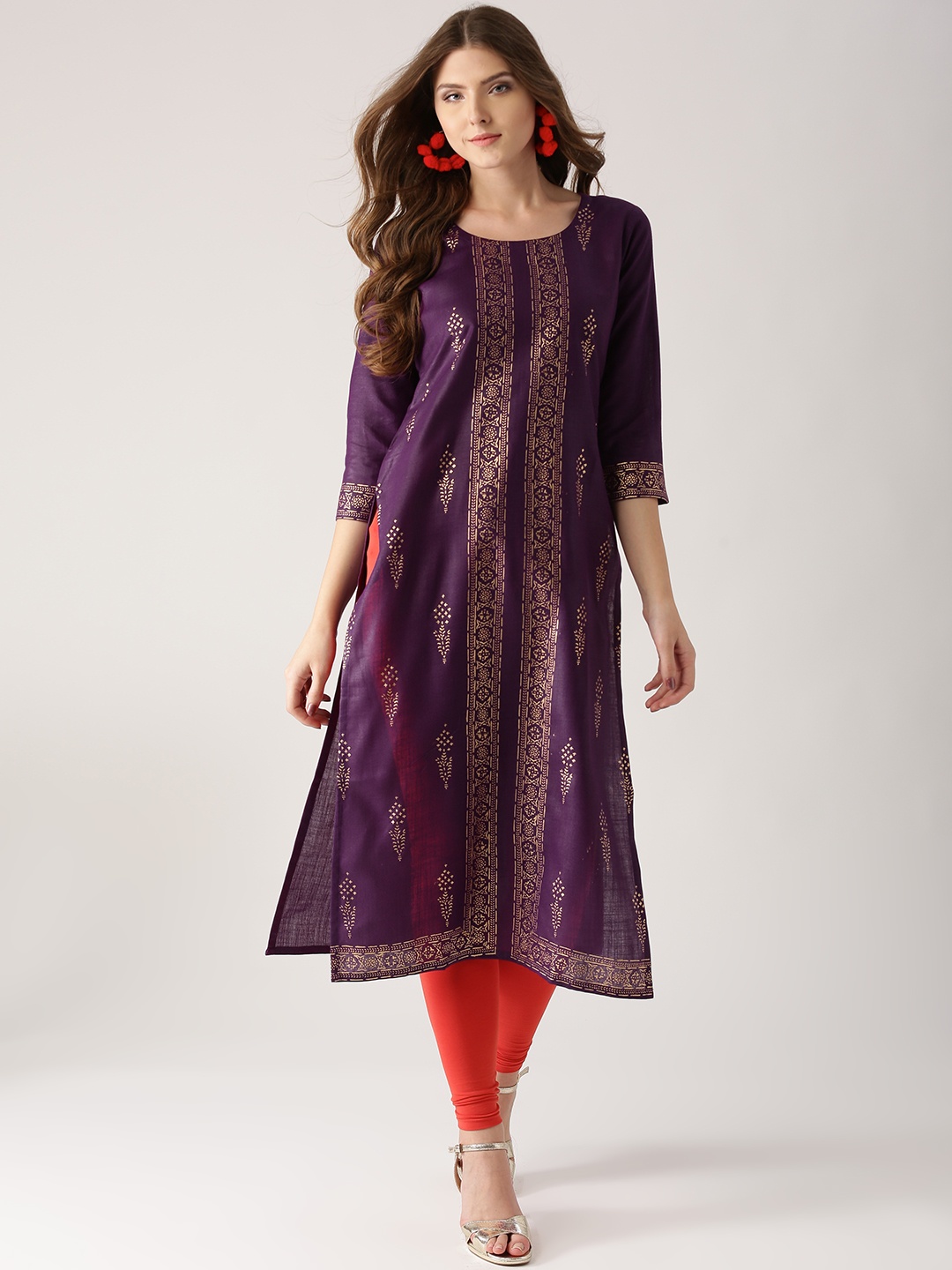 

Libas Women Purple Printed Straight Kurta