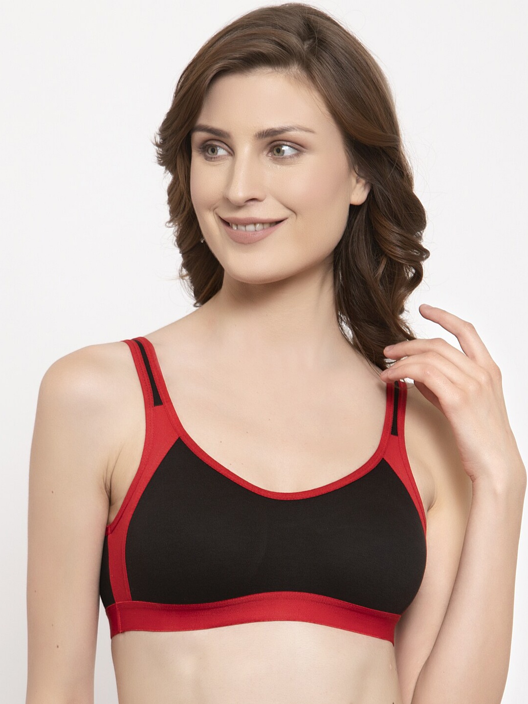 

Innocence Black & Red Colourblocked Cotton Sports Bra