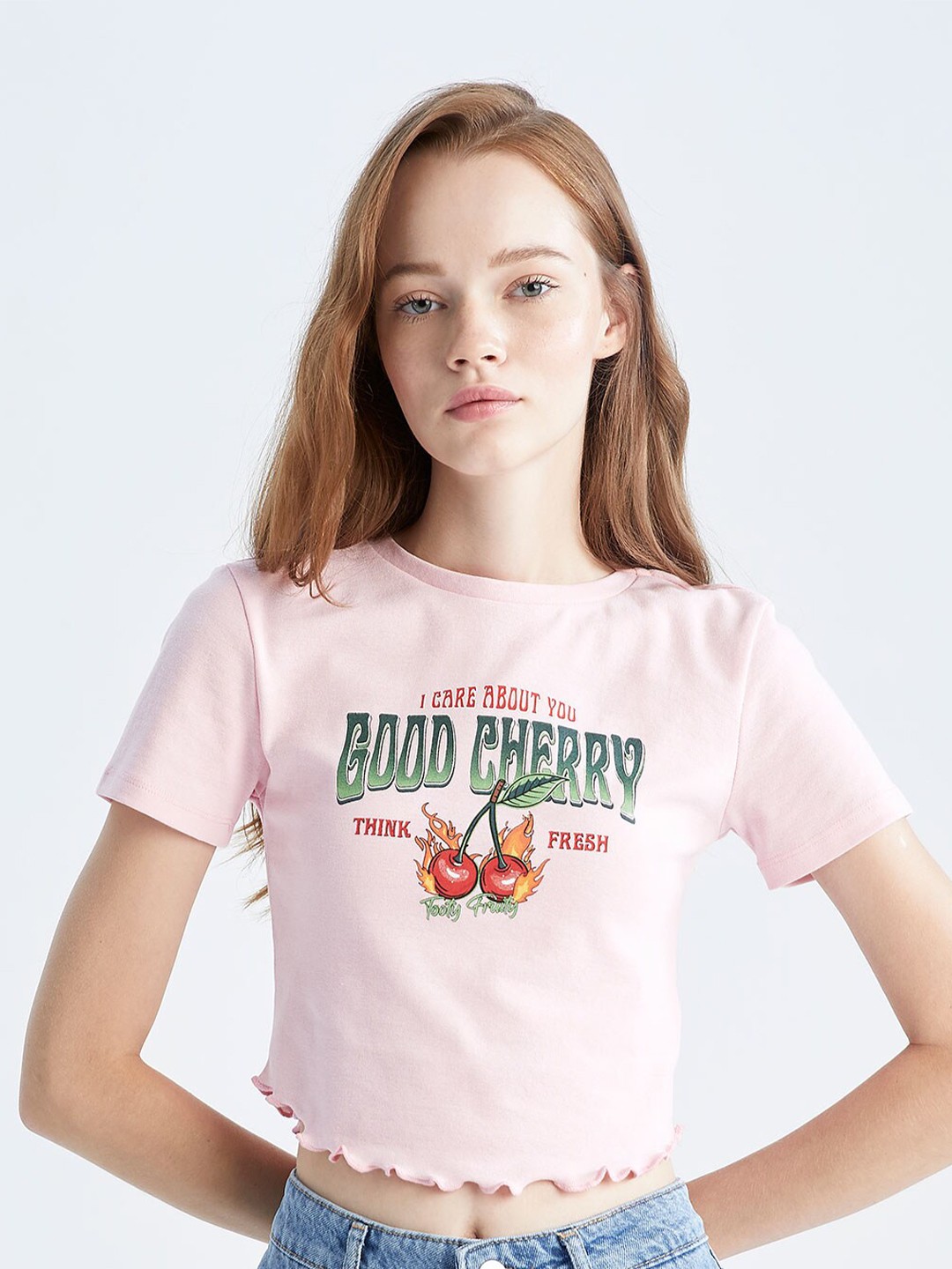

DeFacto Women Pink Typography Printed Crop T-shirt