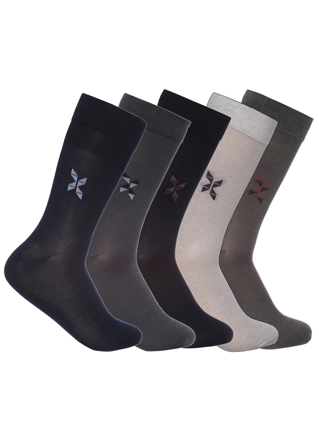MARC Men Pack of 5 Black & Grey Calf Length Socks