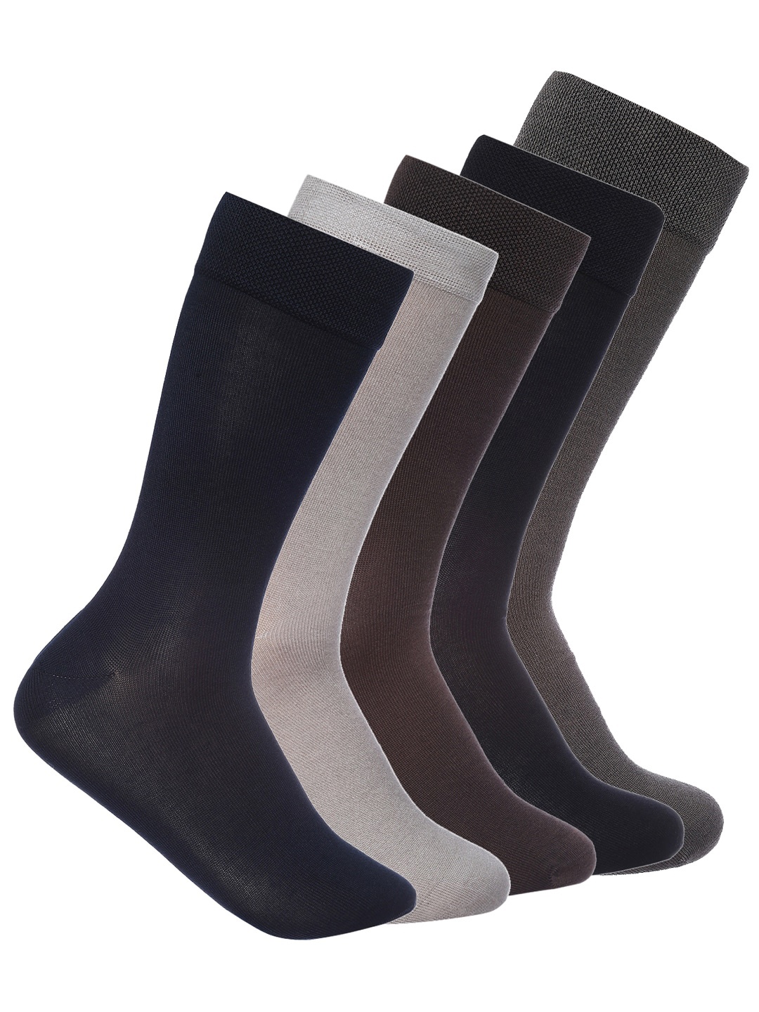

MARC Men Pack of 5 Black & Brown Cotton Solid Calf Length Socks