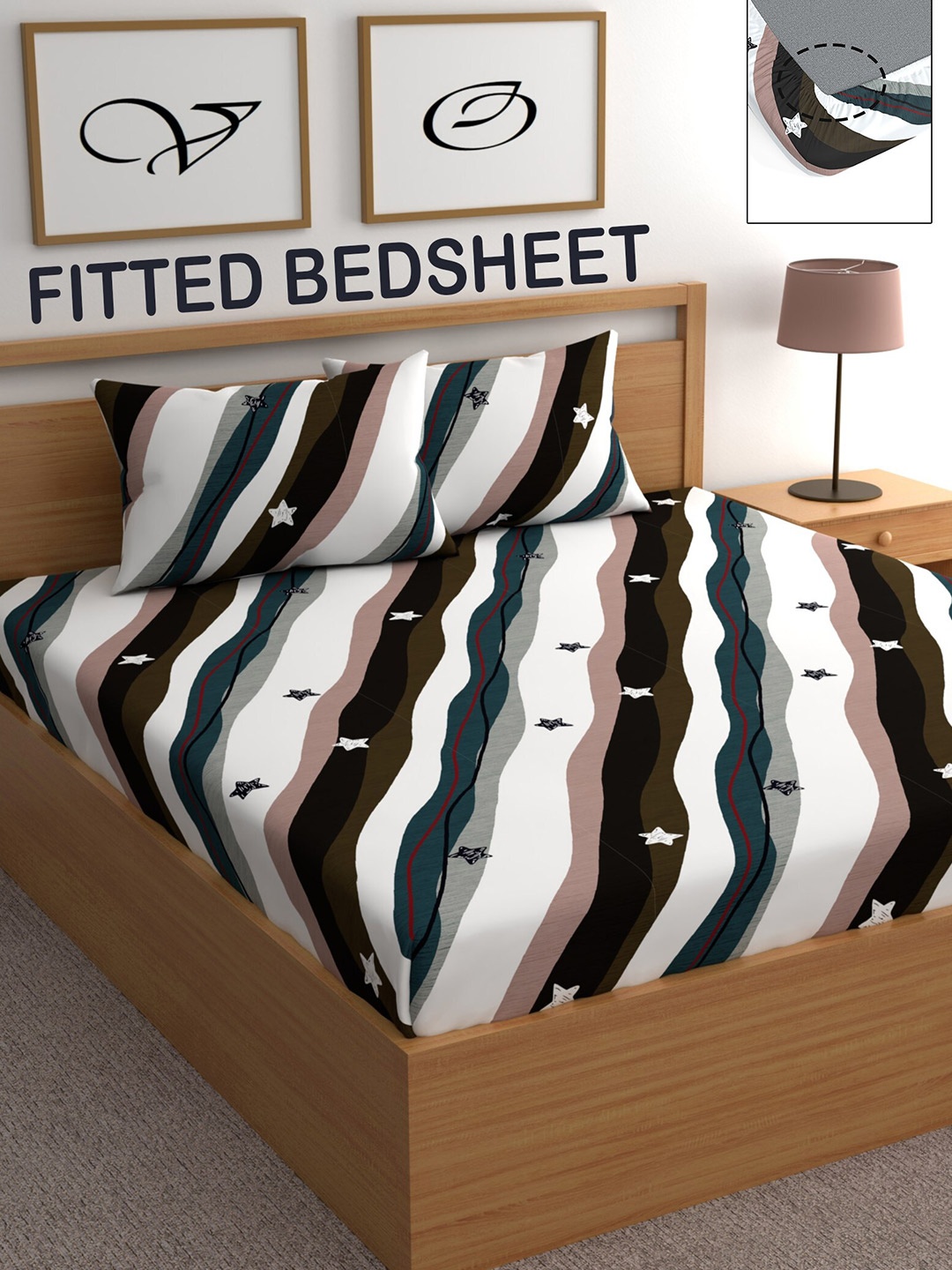 

CHHAVI INDIA Black & White Striped 210 TC Queen Bedsheet with 2 Pillow Covers