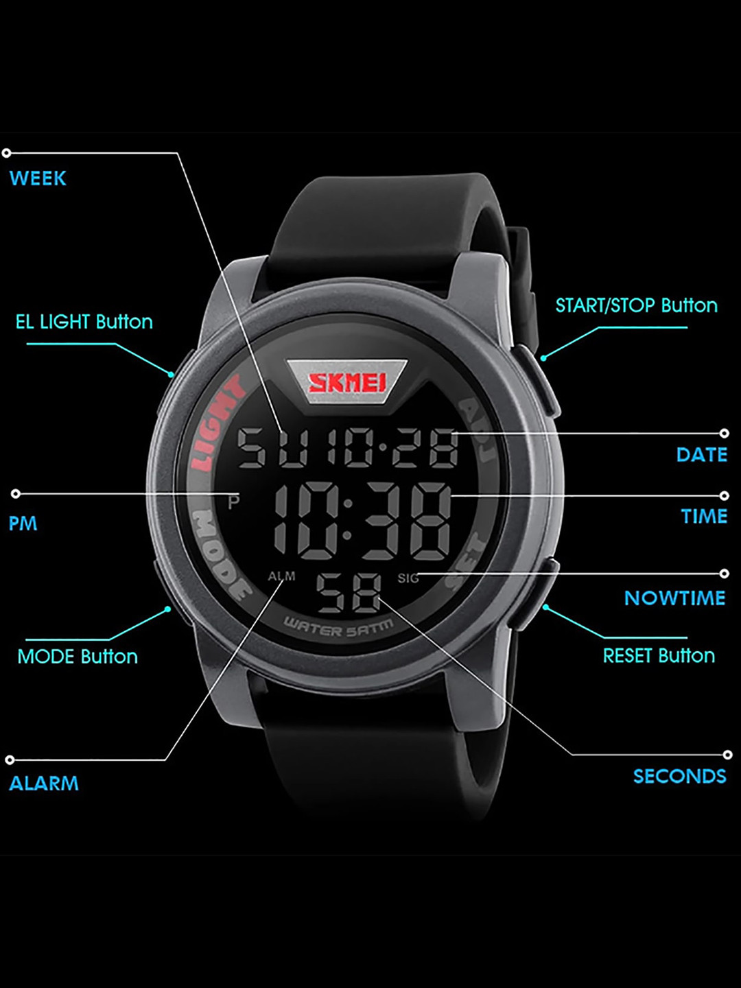 

Skmei Men Black Dial & Black Straps Digital Multi Function Watch Skmei1218Black