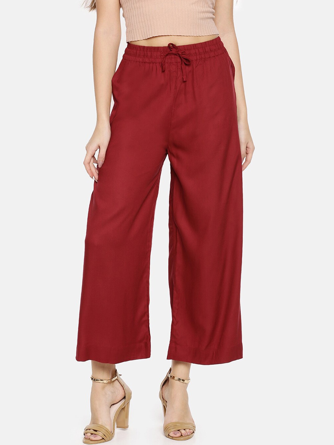 

TWIN BIRDS Women Maroon Wide Leg Palazzos