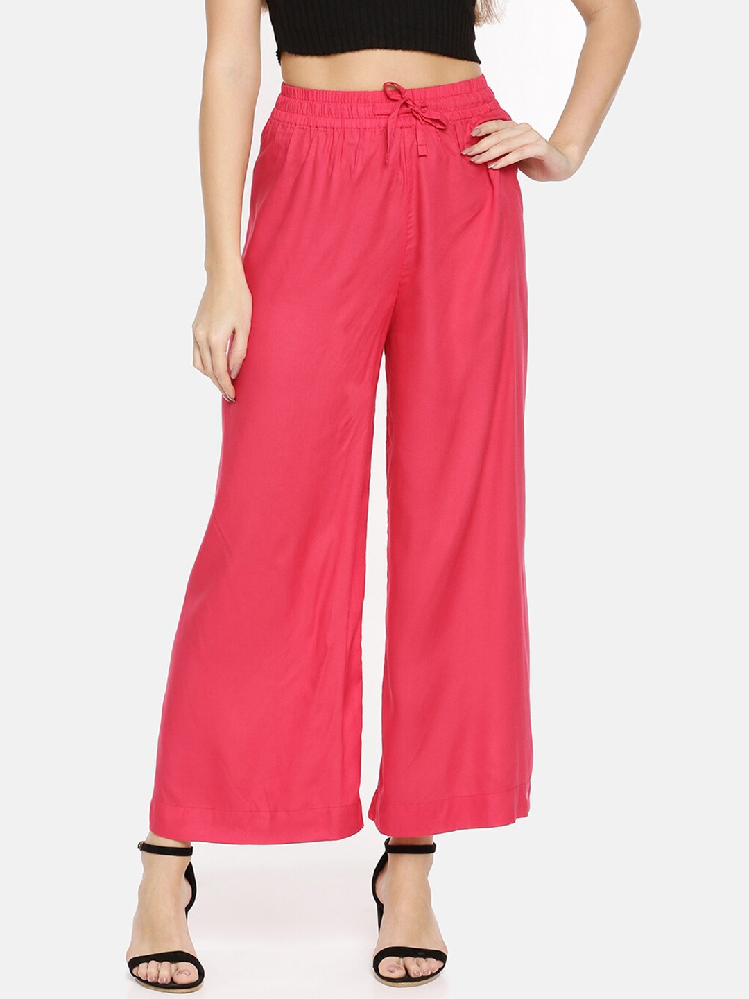 

TWIN BIRDS Women Pink Wide Leg Palazzos