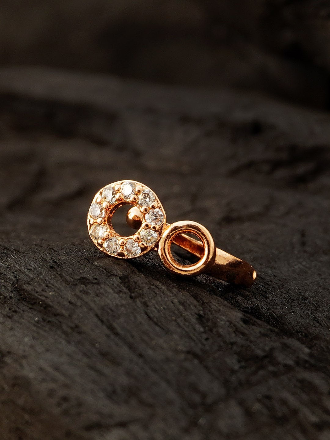 

Urmika White & Rose Gold-Toned Crystals Studded Nosepin