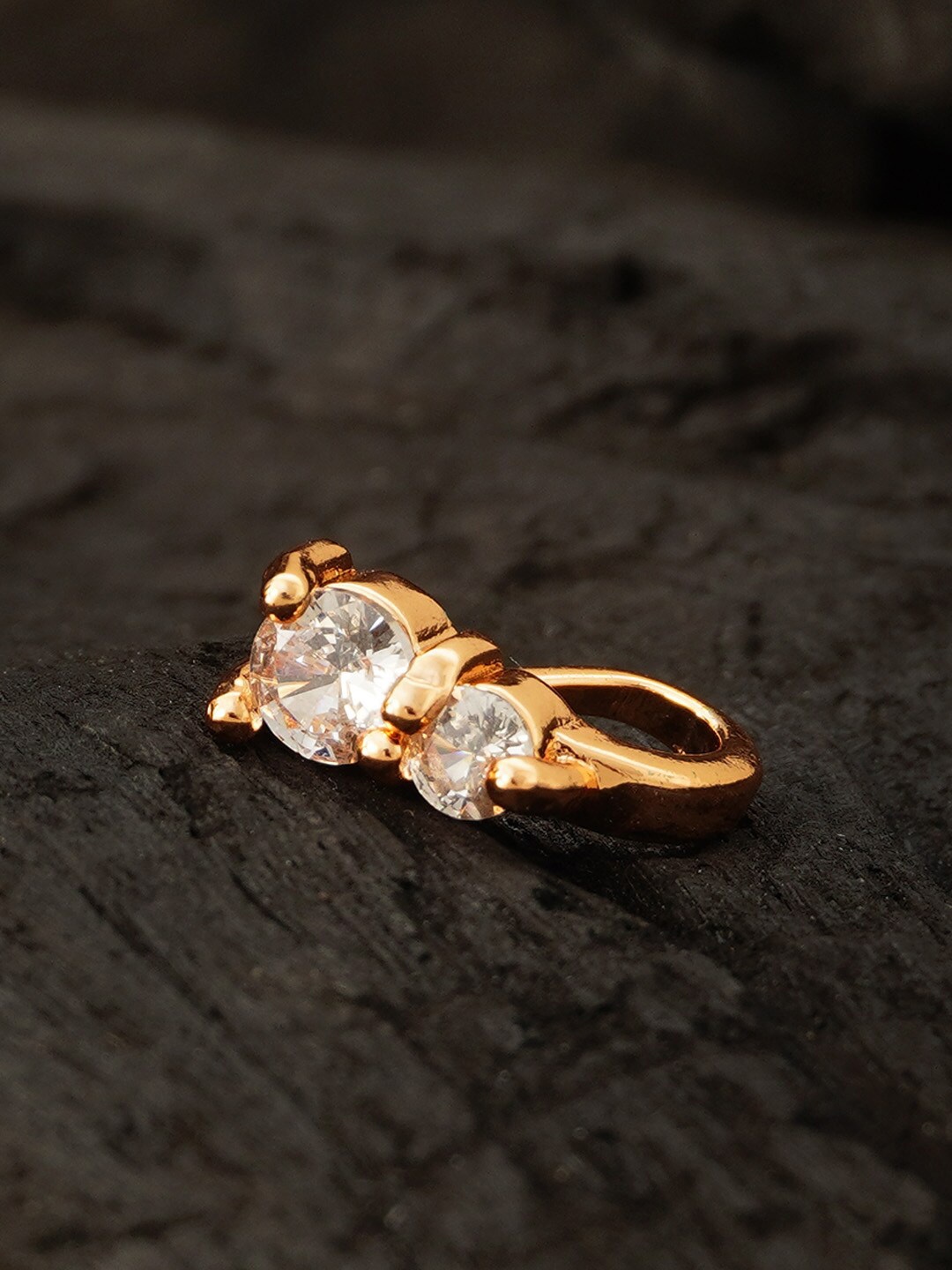 

Urmika White & Rose Gold-Toned Crystals Studded Nosepin
