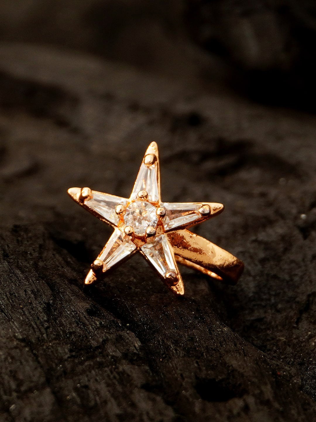 

Urmika White & Rose Gold-Toned Crystals Studded Nosepin
