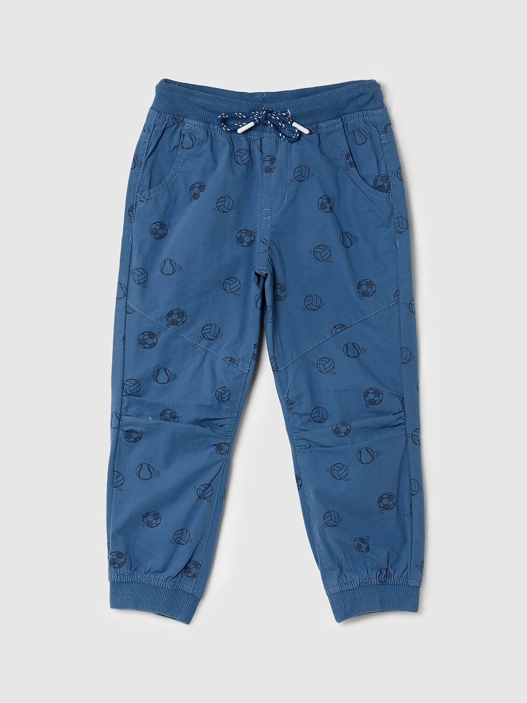 

max Boys Blue & Black Printed Regular Fit Cotton Joggers