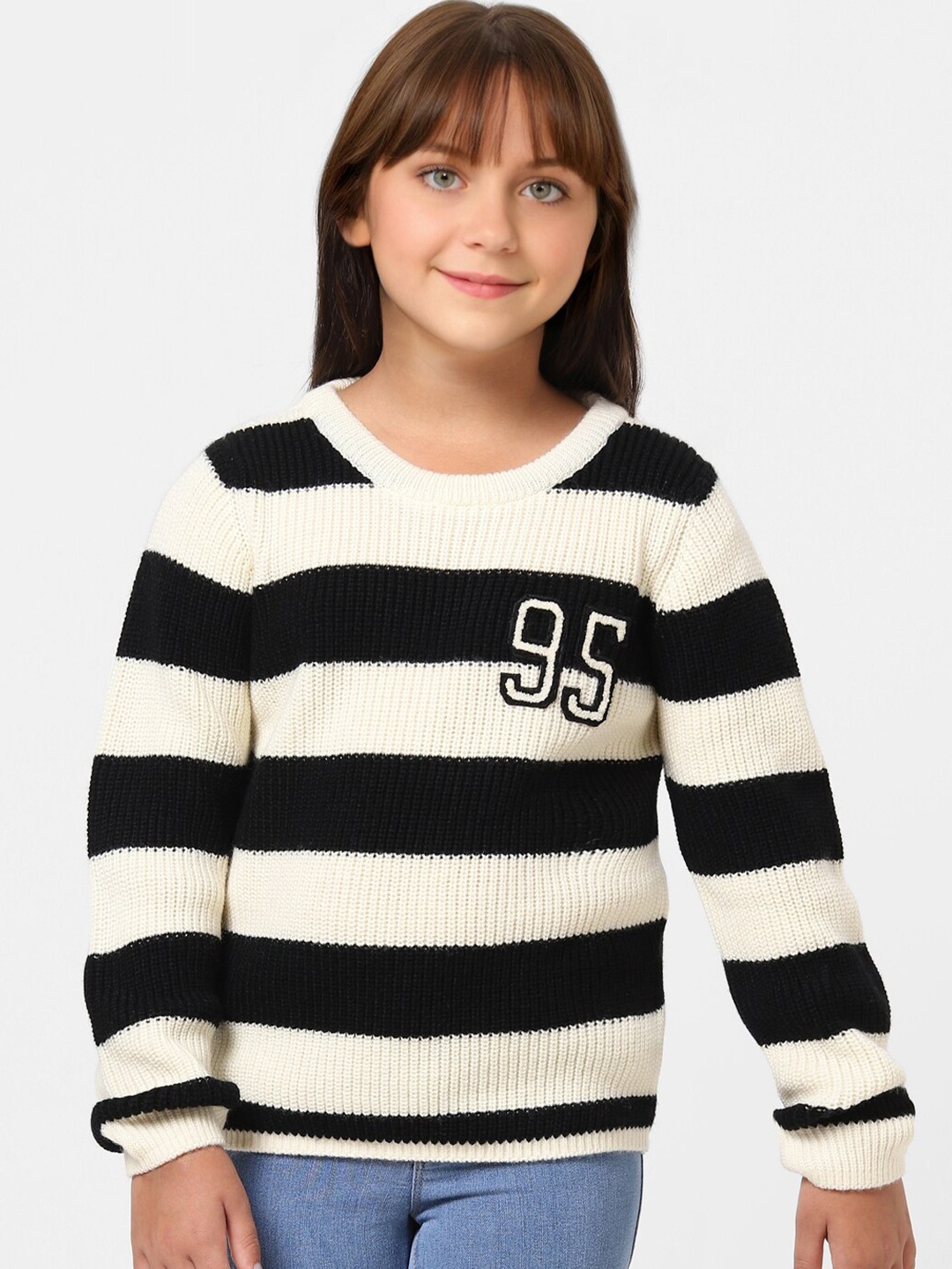 

KIDS ONLY Girls White & Black Striped Acrylic Pullover