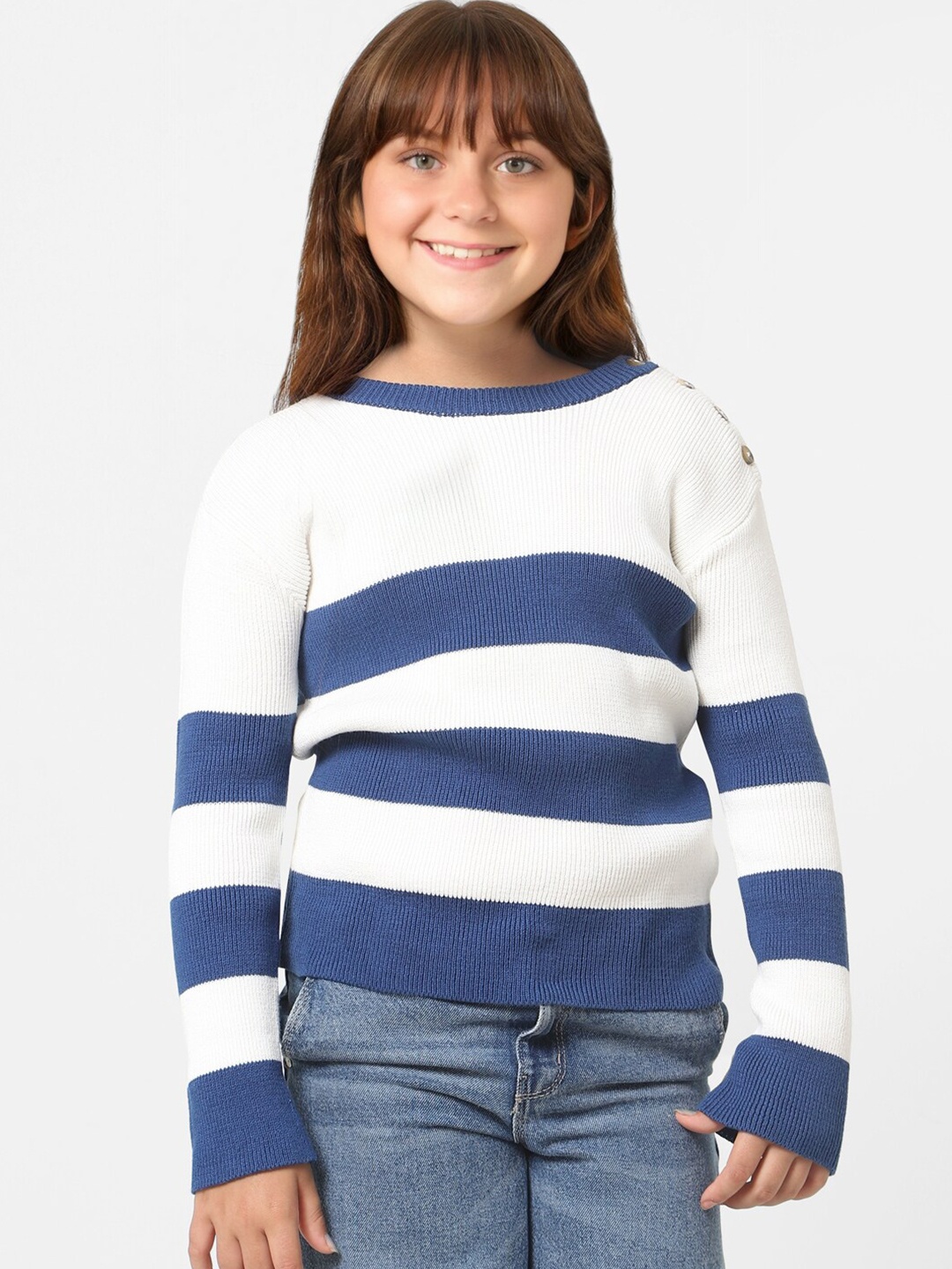 

KIDS ONLY Girls White & Blue Striped Cotton Pullover