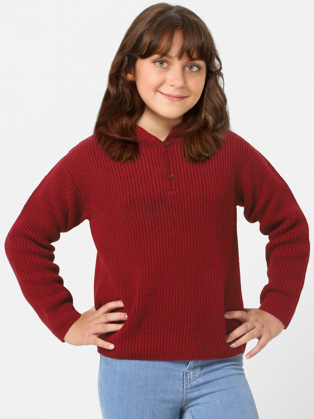 

KIDS ONLY Girls Maroon Ribbed Acrylic Pullover