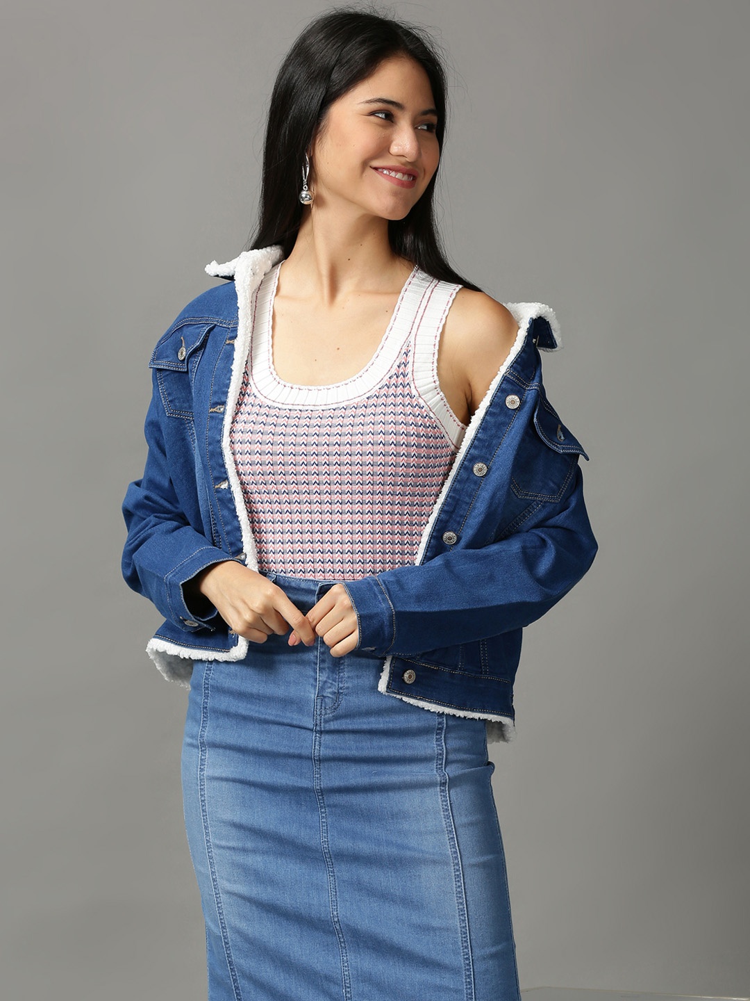 

SHOWOFF Women Peach-Coloured Checked Top