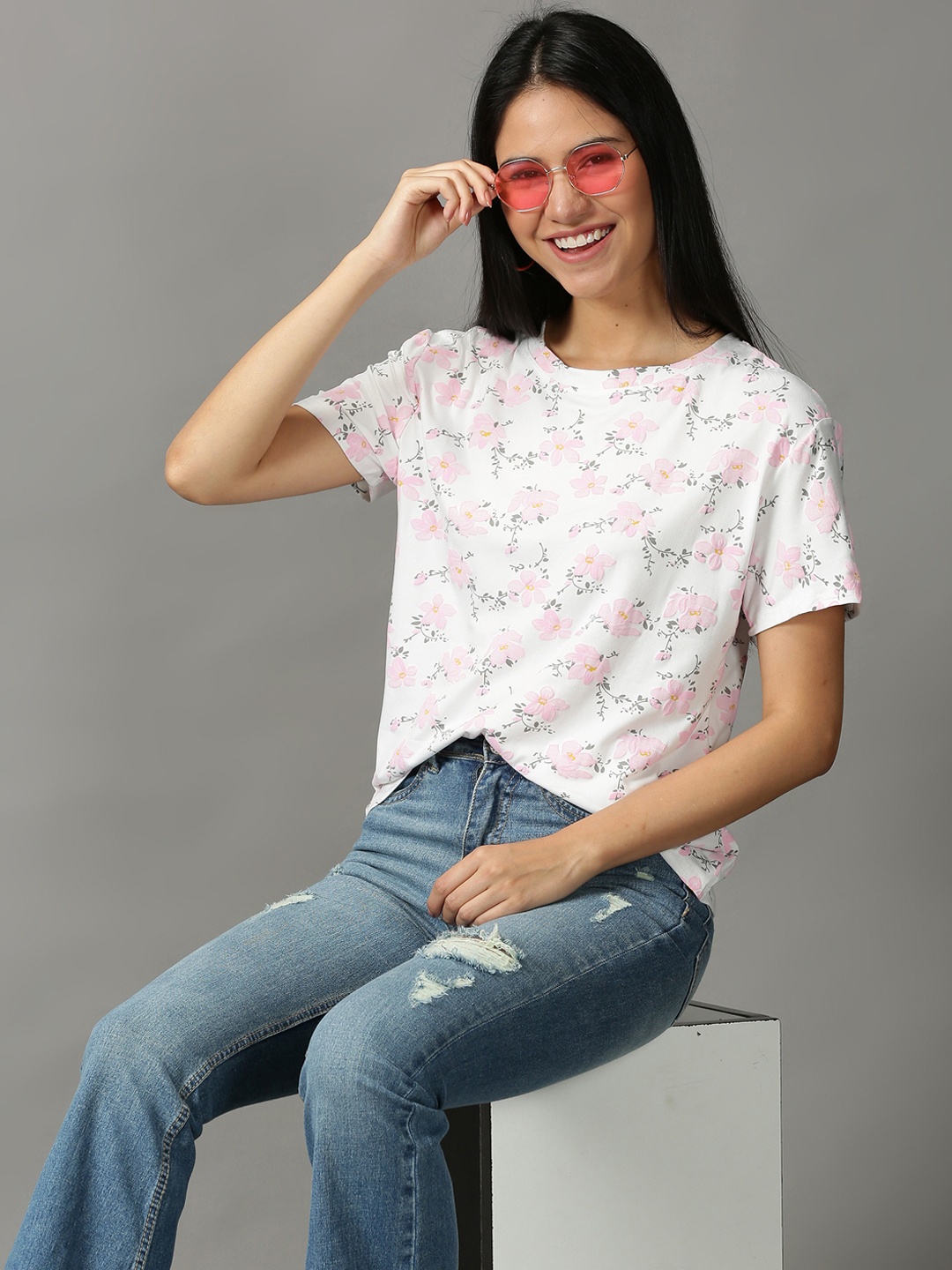 

SHOWOFF Women White Floral Print Top