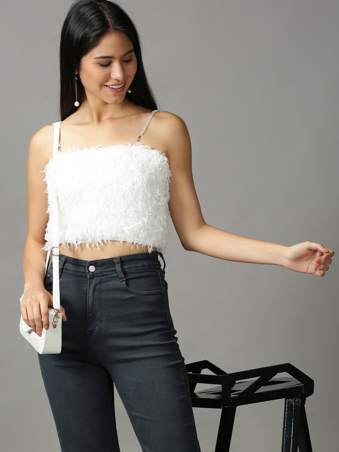 

SHOWOFF White Tube Shoulder Strap Crop Top