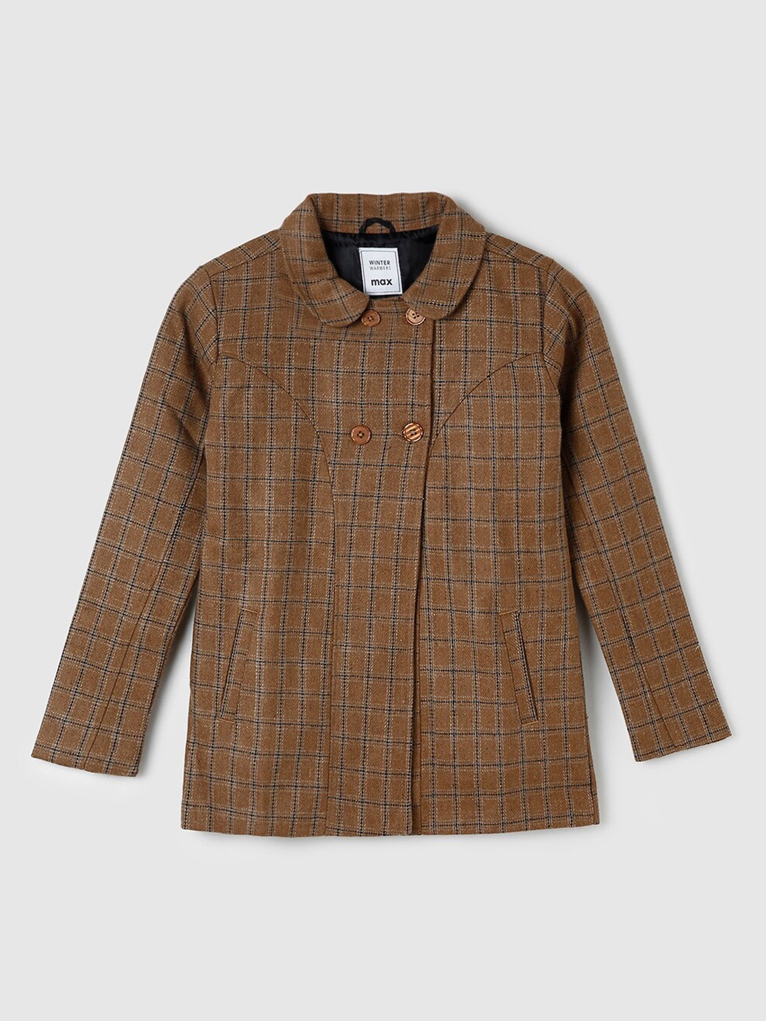 

max Girls Brown Checked Tailored Cotton Jacket