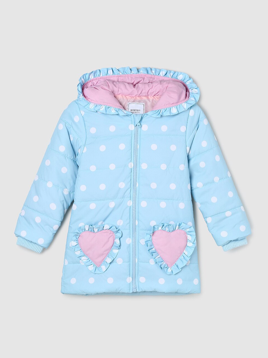 

max Girls Blue & Pink Quilted Hooded Jacket