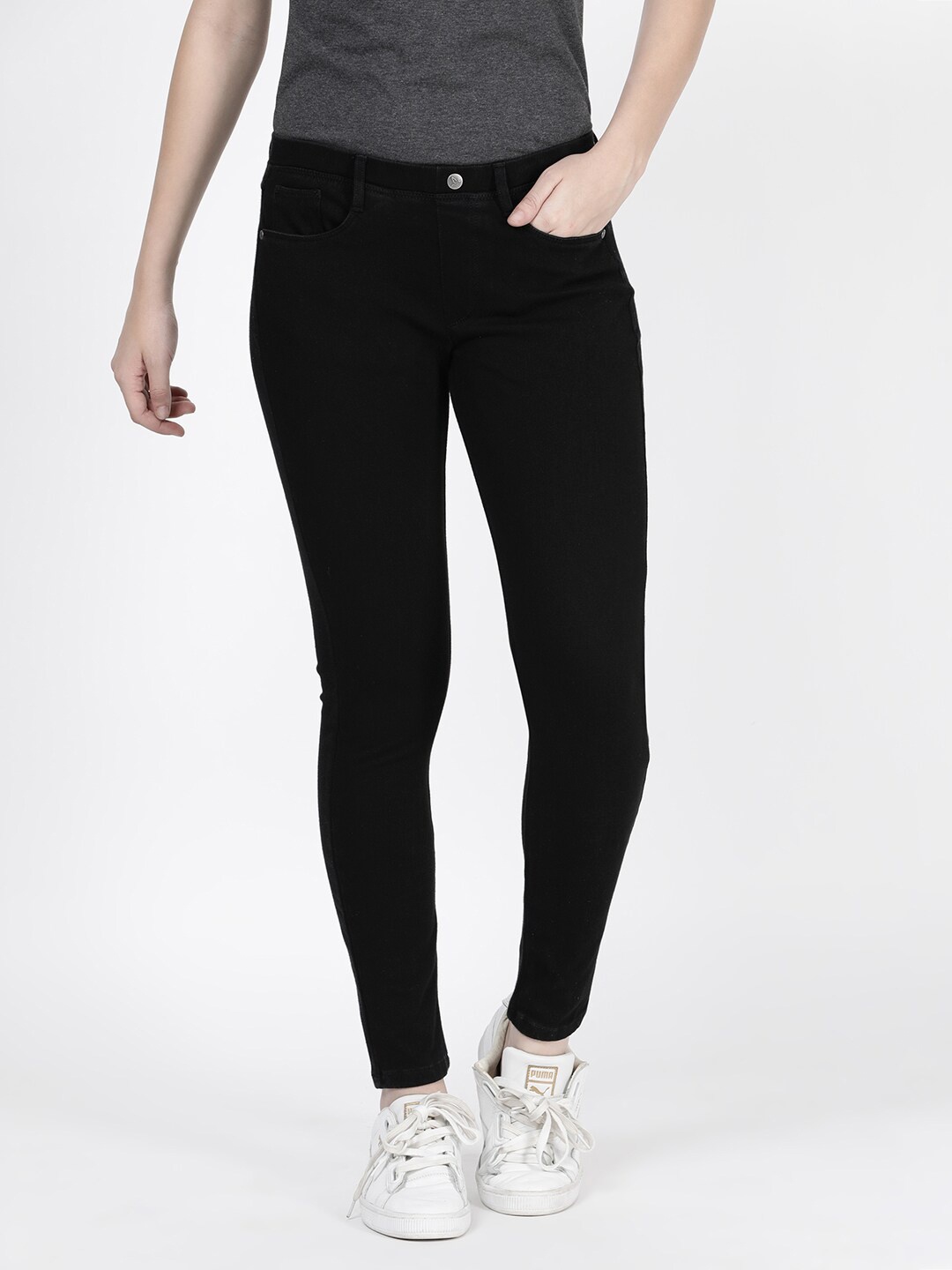 

TWIN BIRDS Women Black Solid Cotton Jeggings