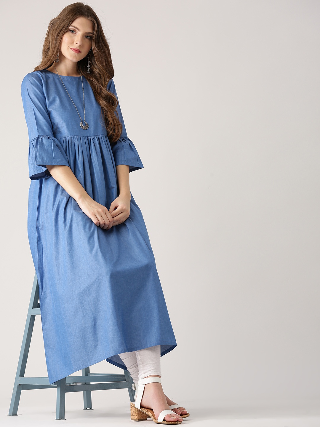 

Libas Women Blue Denim Solid A-Line Kurta