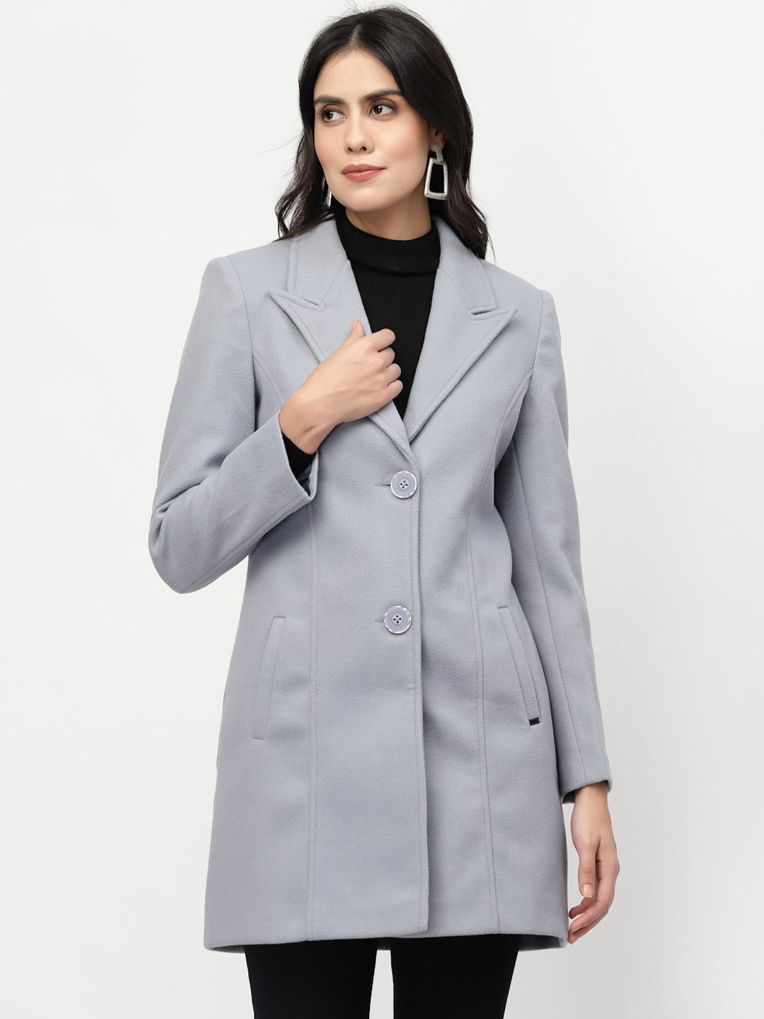 

Juelle Women Grey Solid Slim-Fit Longline Overcoats