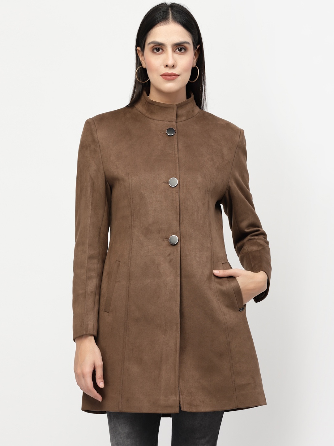 

Juelle Women Brown Solid Slim-Fit Single-Breasted Overcoat