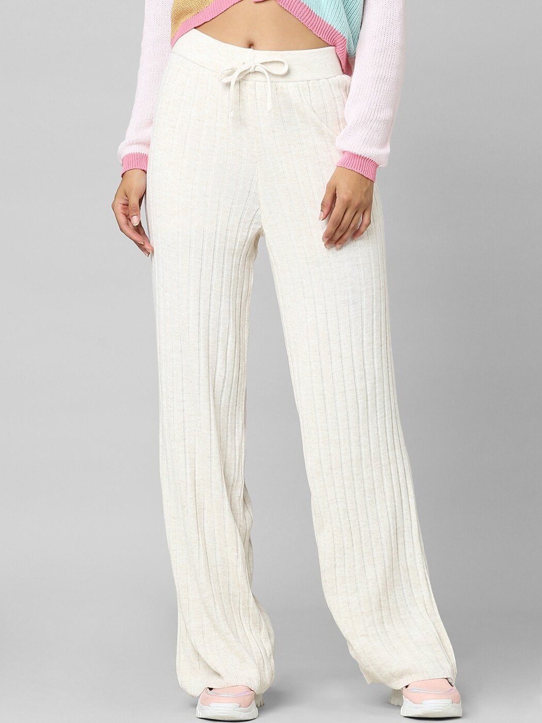 

ONLY Women Onltessa Pumice Stone Beige Flared Acrylic High-Rise Trouser