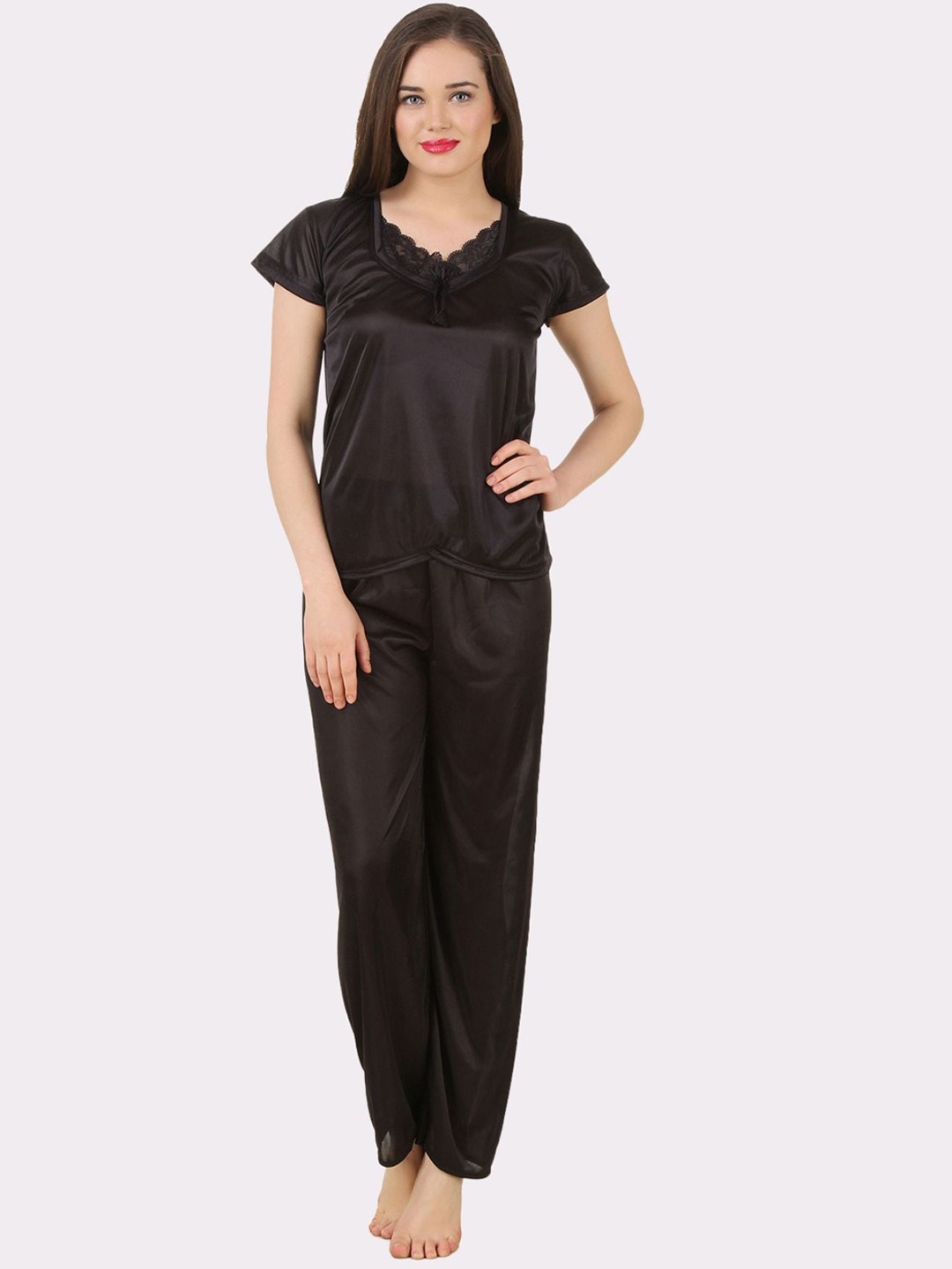 

Fasense Women Black Top And Pyjama Night Suit