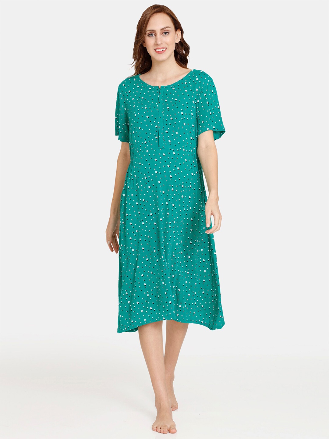 

Coucou by Zivame Women Green Polka Dots Printed Maternity Pure Cotton Nightdress