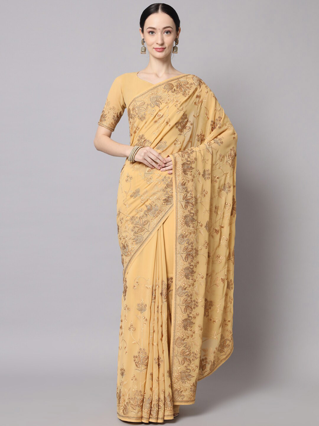 

Sitaram Designer Beige Floral Embroidered Georgette Saree