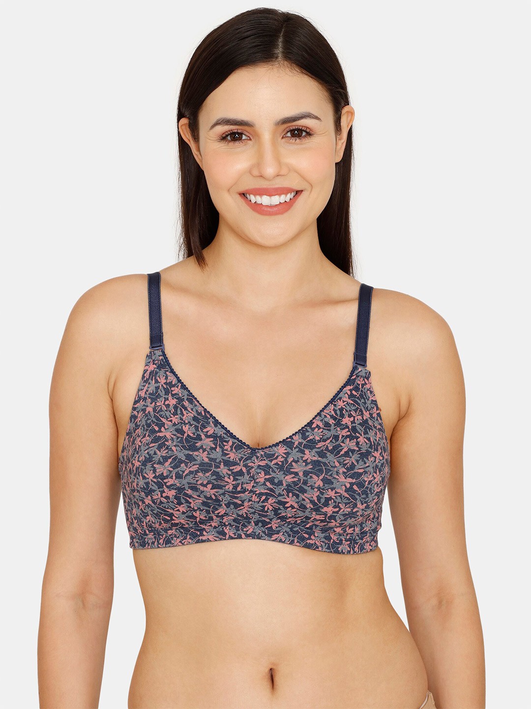 

Rosaline by Zivame Blue & Pink Floral Half coverage T-Shirt Brara