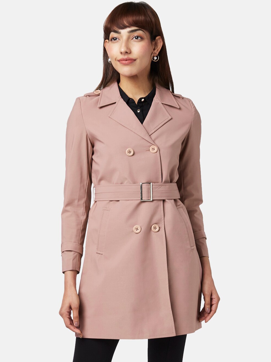 

Annabelle by Pantaloons Longline Pea Coat With Belt, Pink