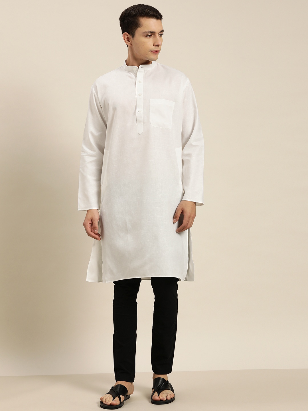 

SOJANYA Men White Dobby Straight Kurta