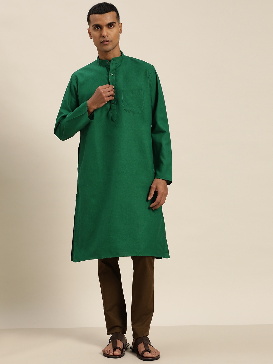

SOJANYA Men Green Dobby Straight Kurta