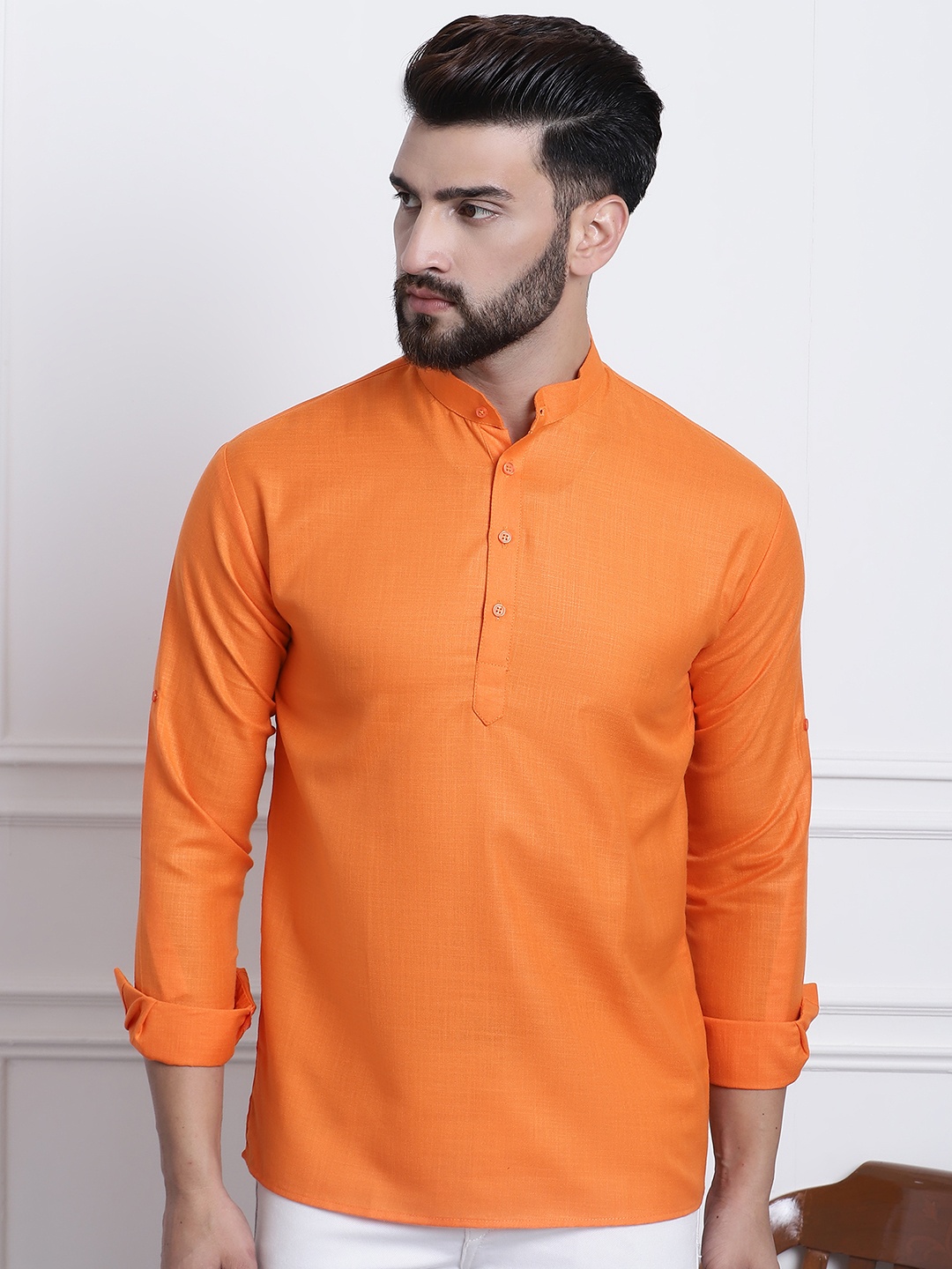 

SOJANYA Men Roll-Up Sleeve Kurta, Orange