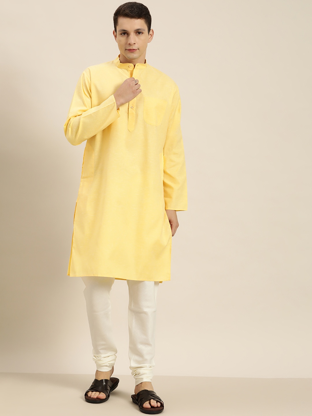 

SOJANYA Men Yellow Dobby Weave Kurta