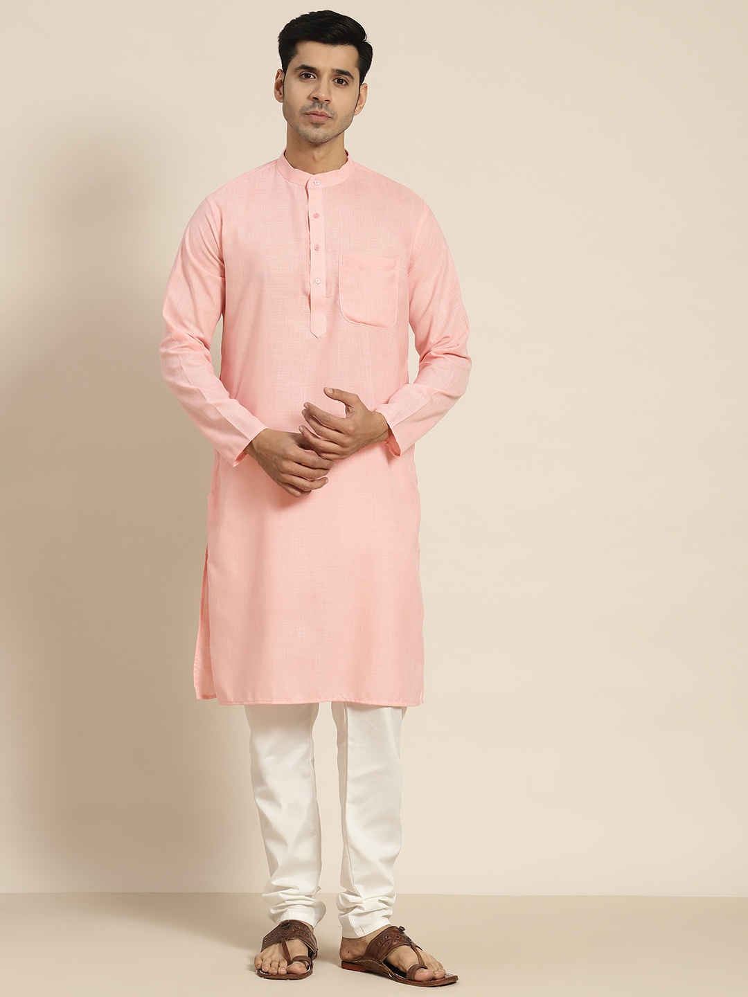 

SOJANYA Men Pink Solid Kurta