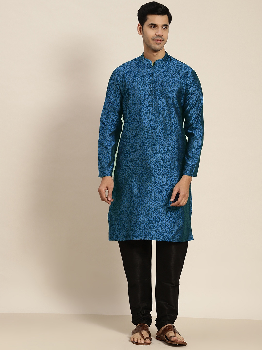

SOJANYA Men Teal Jacquard Kurta