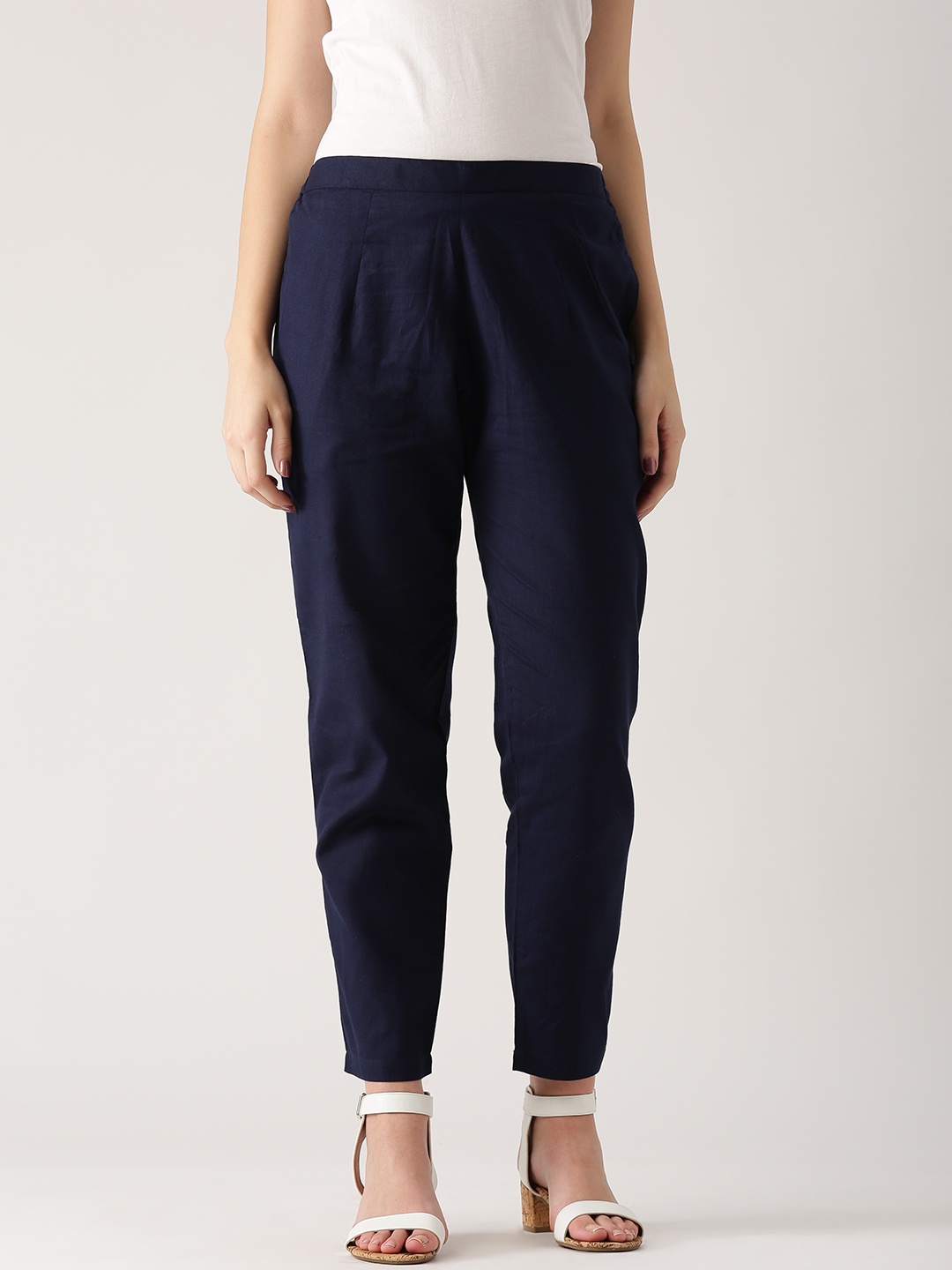 

Libas Women Navy Solid Casual Trousers, Navy blue