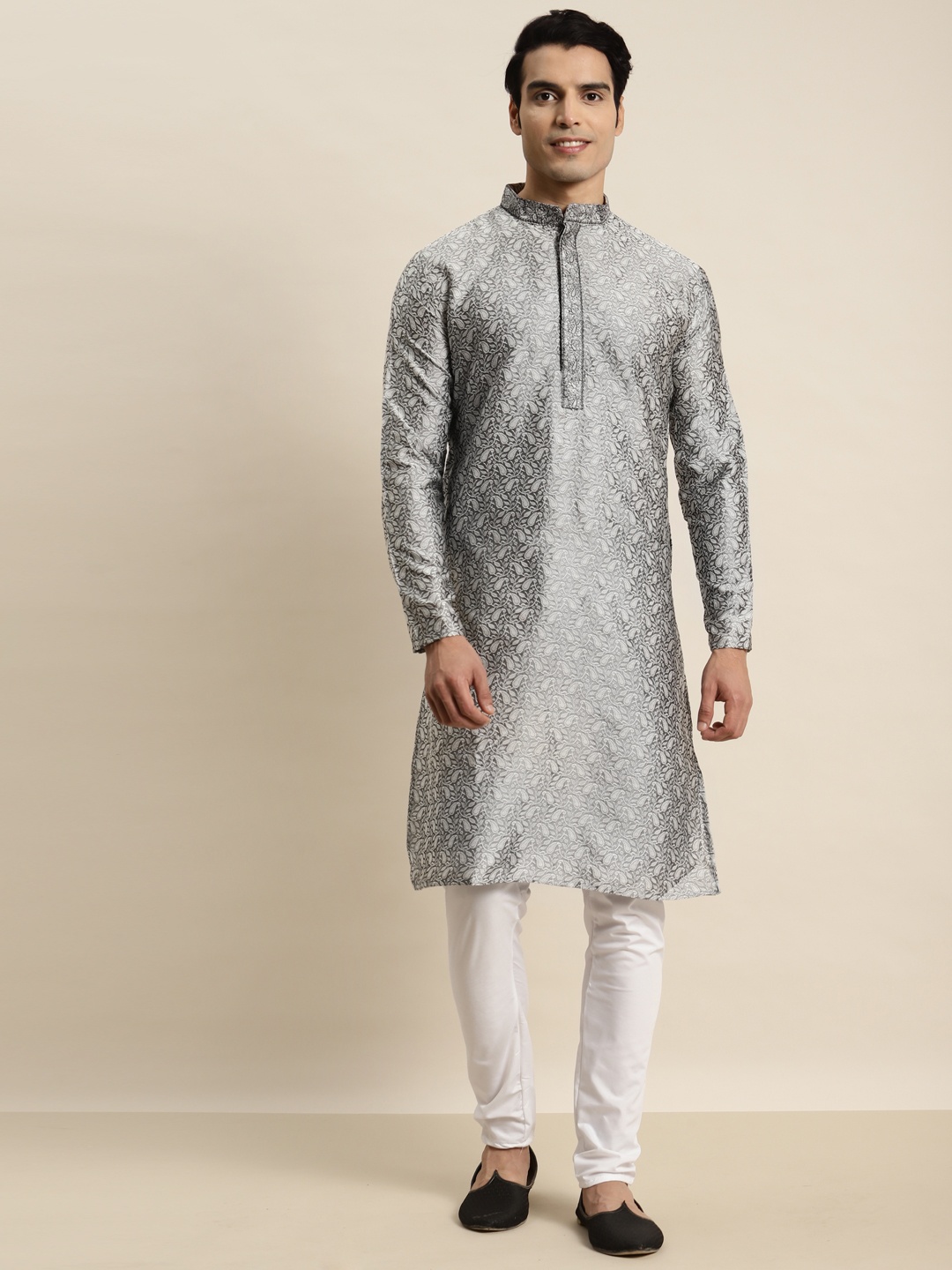 

SOJANYA Men Ethnic Motifs Woven Design Jacquard Straight Kurta, Grey