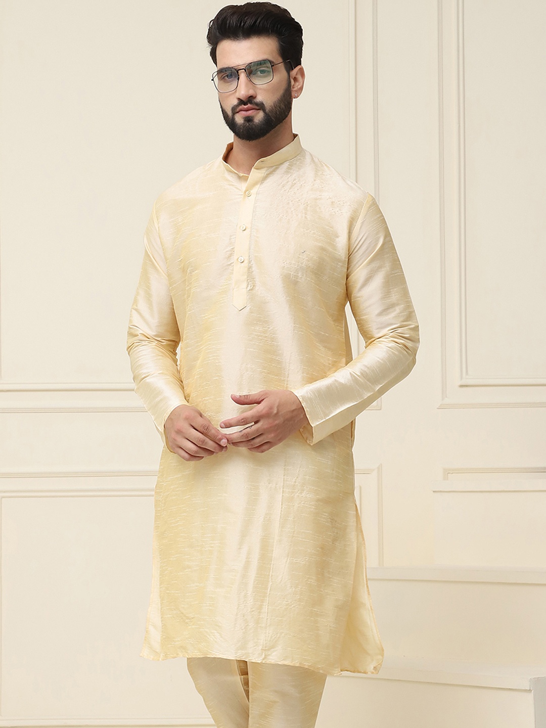 

SOJANYA Men Jacquard Straight Kurta, Beige